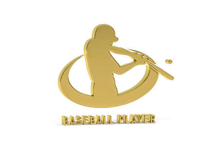 Golden 3d baseball player icon isolated on white background - 3d renderの写真素材