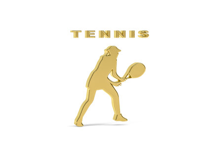 Golden 3d tennis player icon isolated on white background - 3d renderの写真素材