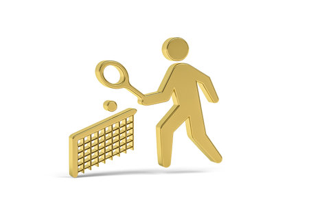 Golden 3d tennis player icon isolated on white background - 3d renderの写真素材