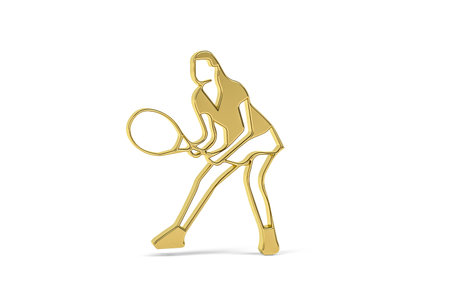Golden 3d tennis player icon isolated on white background - 3d renderの写真素材
