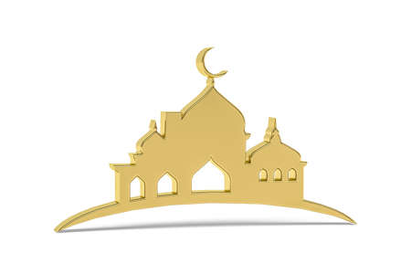 Golden 3d mosque icon isolated on white background - 3d renderの写真素材