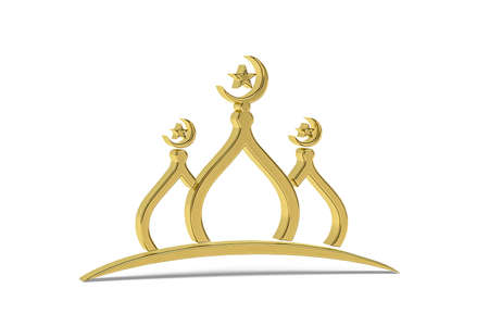 Golden 3d mosque icon isolated on white background - 3d renderの写真素材