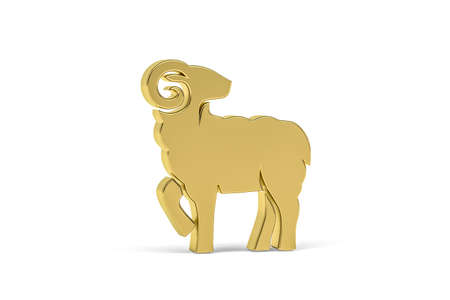 Golden 3d sheep icon isolated on white background - 3d renderの写真素材