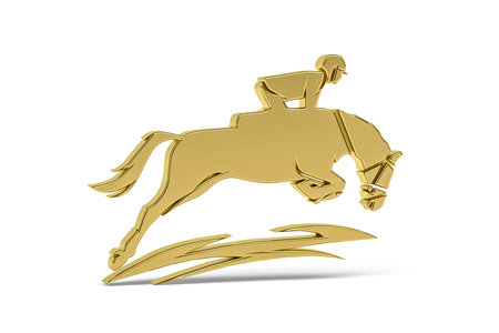Golden 3d horse riding icon isolated on white background - 3d render