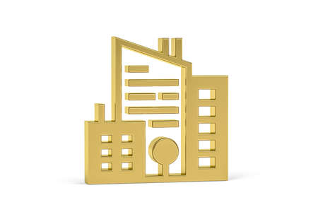 Golden 3d city icon isolated on white background - 3D renderの写真素材