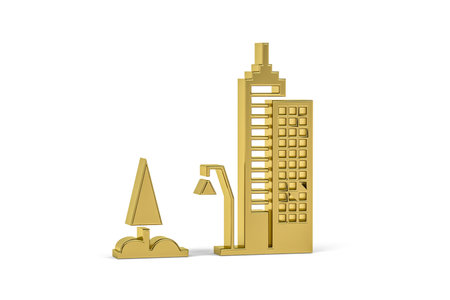 Golden 3d city icon isolated on white background - 3D renderの写真素材
