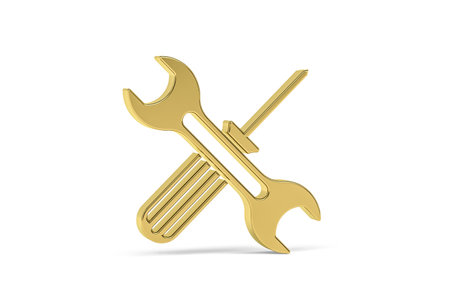 Golden 3d tools icon isolated on white background - 3D renderの写真素材