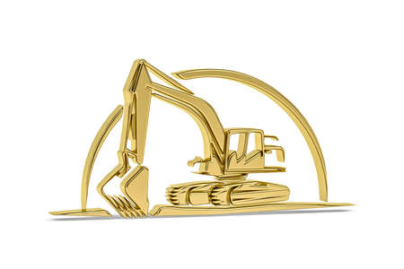 Golden 3d excavator icon isolated on white background - 3D renderの写真素材