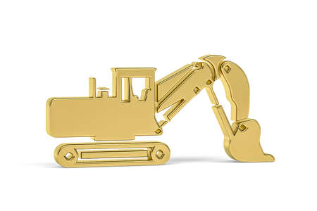 Golden 3d excavator icon isolated on white background - 3D renderの写真素材
