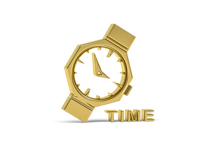 Golden 3d watch icon isolated on white background - 3D render