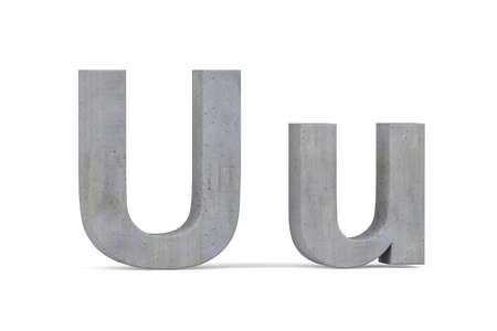 Concrete 3D letter U - three dimensional uppercase and lowercase U covered with concrete texture on white background - 3d renderの写真素材