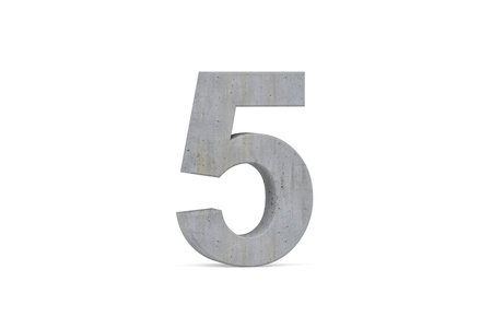 Concrete digit 5 - three dimensional digit 5 on white background - 3d render