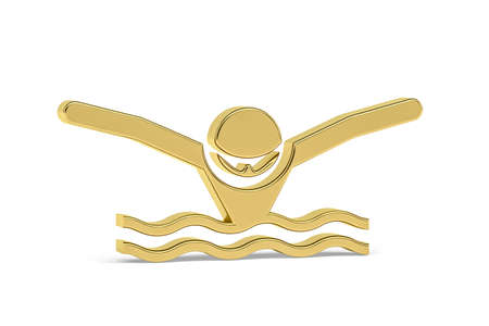 Golden 3d swimming icon isolated on white background - 3d renderの写真素材