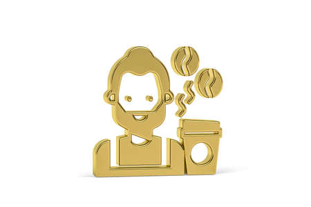 Golden 3d barista icon isolated on white background - 3d renderの写真素材