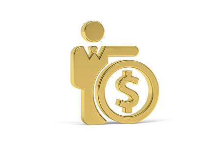 Golden 3d bank clerk icon isolated on white background - 3d renderの写真素材
