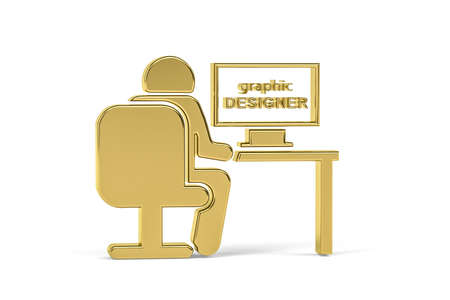 Golden 3d graphic designer icon isolated on white background - 3D renderの写真素材