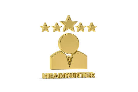 Golden 3d headhunter icon isolated on white background - 3d renderの写真素材