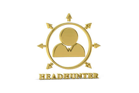 Golden 3d headhunter icon isolated on white background - 3d renderの写真素材