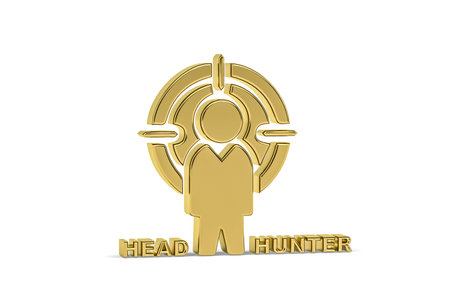 Golden 3d headhunter icon isolated on white background - 3d renderの写真素材