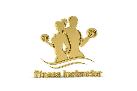 Golden 3d fitness instructor icon isolated on white background - 3d renderの写真素材