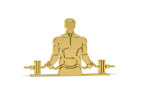 Golden 3d fitness instructor icon isolated on white background - 3d renderの写真素材