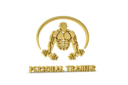 Golden 3d fitness instructor icon isolated on white background - 3d renderの写真素材