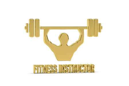 Golden 3d fitness instructor icon isolated on white background - 3d renderの写真素材