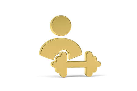 Golden 3d fitness instructor icon isolated on white background - 3d renderの写真素材
