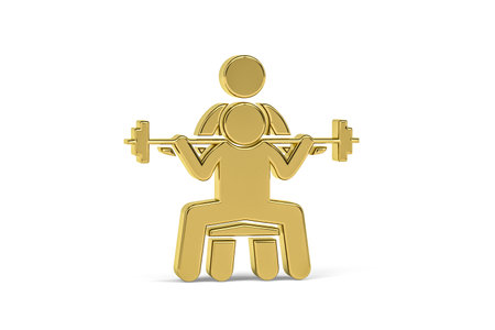 Golden 3d fitness instructor icon isolated on white background - 3d renderの写真素材