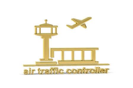 Golden 3d air traffic controller icon isolated on white background - 3d renderの写真素材