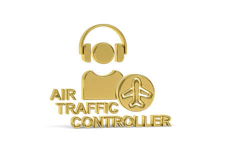 Golden 3d air traffic controller icon isolated on white background - 3d renderの写真素材