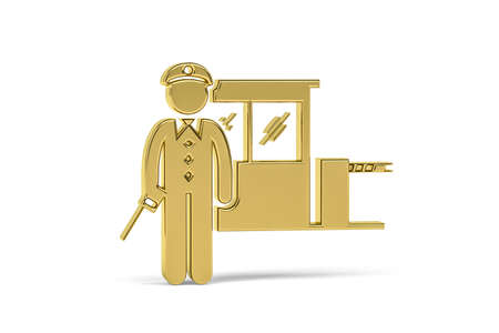 Golden 3d security guard icon isolated on white background - 3d renderの写真素材