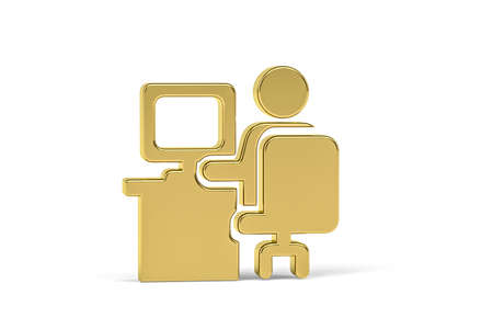 Golden 3d office worker icon isolated on white background - 3d renderの写真素材