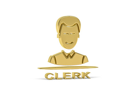Golden 3d clerk icon isolated on white background - 3D renderの写真素材