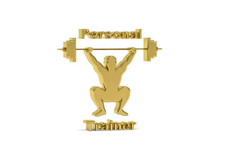 Golden 3d personal trainer icon isolated on white background - 3d renderの写真素材