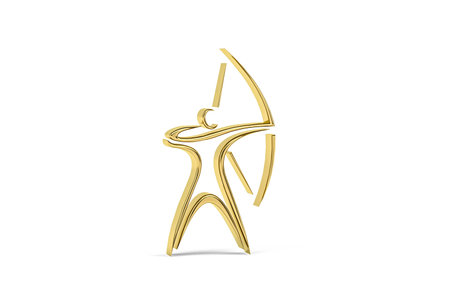 Golden 3D archery icon isolated on white background - 3d render