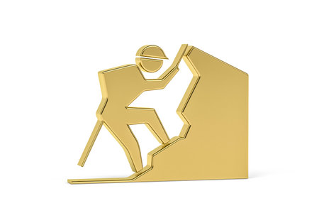 Golden 3D climbing icon isolated on white background - 3d renderの写真素材