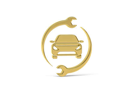 Golden 3d car repair icon isolated on white background - 3D renderの写真素材