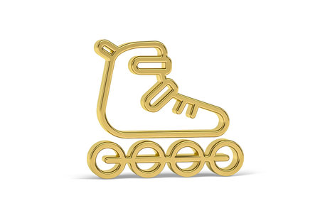 Golden 3d rollerblading icon isolated on white background - 3D render