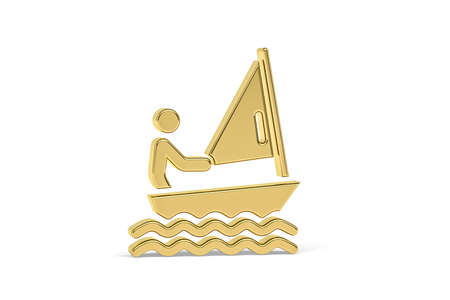 Golden 3d sailing icon isolated on white background - 3d renderの写真素材