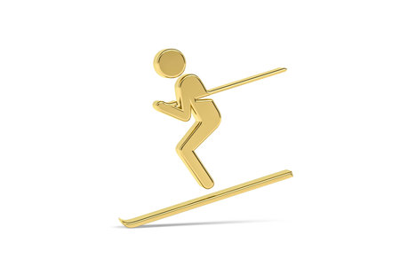 Golden 3d ski jumping icon isolated on white background - 3d renderの写真素材