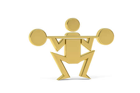 Golden 3d weightlifting icon isolated on white background - 3d renderの写真素材