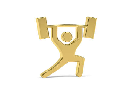 Golden 3d weightlifting icon isolated on white background - 3d renderの写真素材