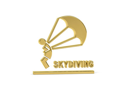 Golden 3d parachuting icon isolated on white background - 3D renderの写真素材