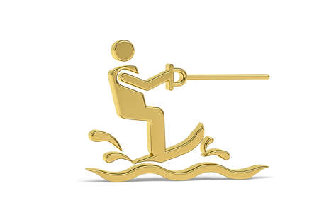 Golden 3d water skiing icon isolated on white background - 3D renderの写真素材