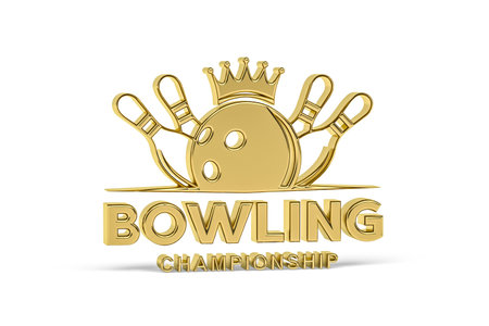 Golden 3d bowling icon isolated on white background - 3d renderの写真素材