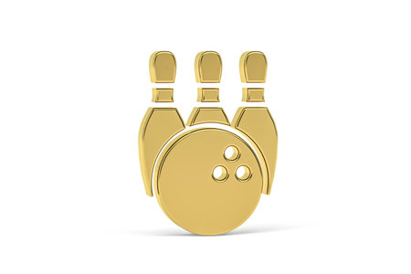 Golden 3d bowling icon isolated on white background - 3d renderの写真素材