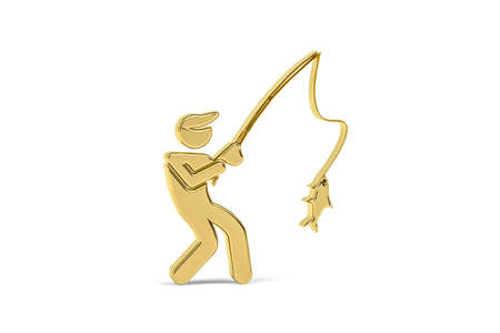 Golden 3d fishing icon isolated on white background - 3d renderの写真素材