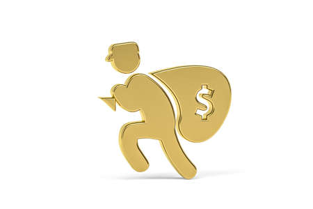 Golden 3d thief icon isolated on white background - 3d renderの写真素材