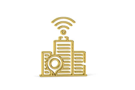 Golden 3d smart city icon isolated on white background - 3d renderの写真素材